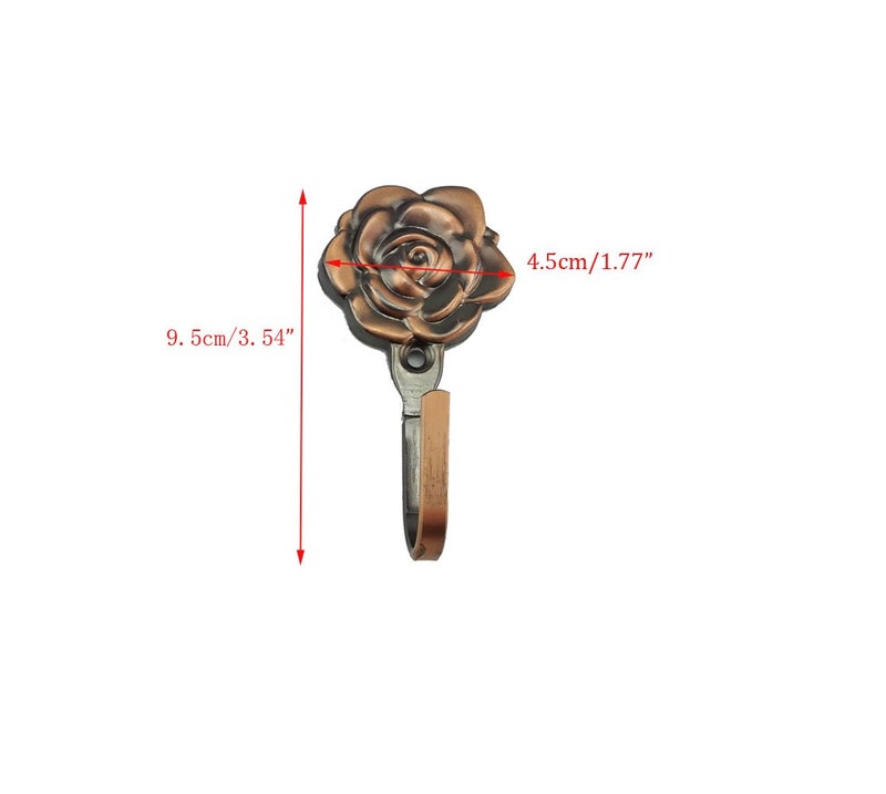 YuetonÂ® Pack of 2 Vintage Rose Pattern Coat Hat Handbags Towel Single Hook Metal Hanger Wall Mount (Red Copper) - Image 3